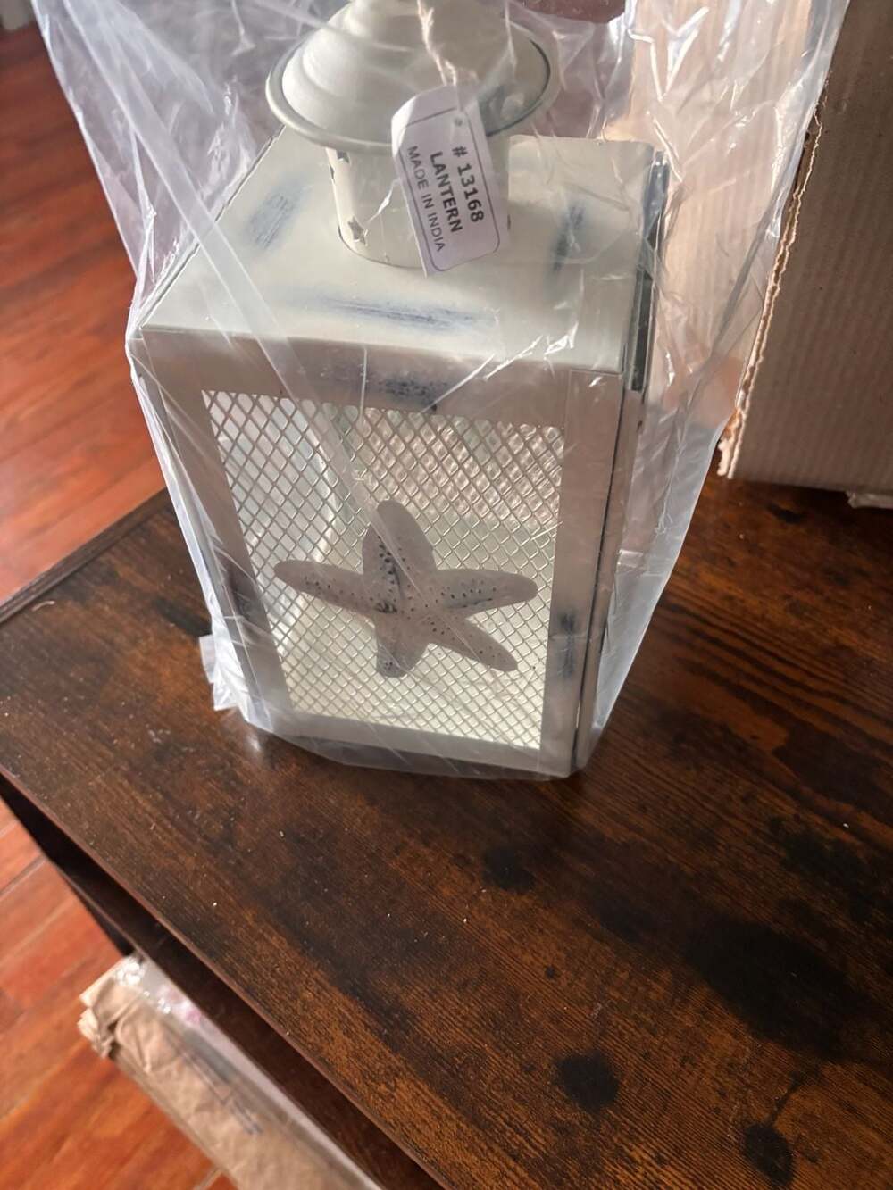 Nautical White Star Fish Lantern #13168 Coastal Candle Holder